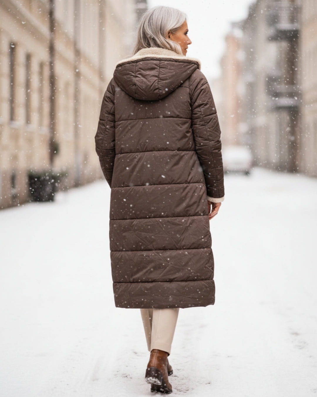 Frances – Sherpa-Lined Longline Quilted Coat