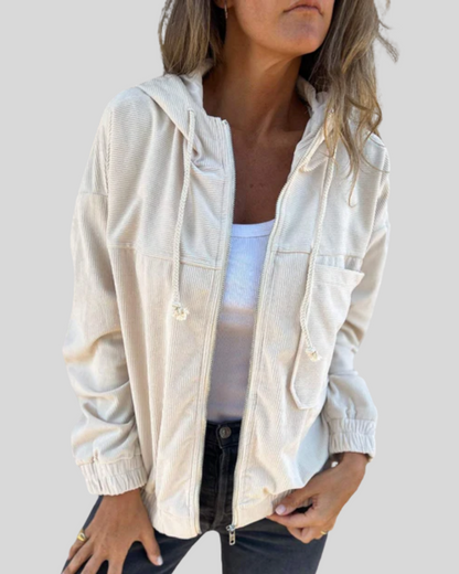 Genevieve – Hooded Corduroy-Texture Zip-Up Jacket