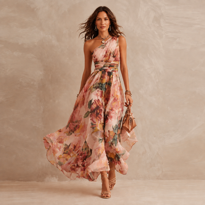 Sylvia – One-Shoulder Floral Maxi Dress