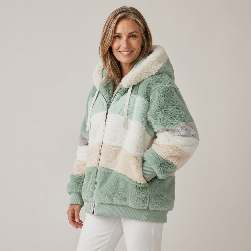Nicole – Striped Faux Shearling Hooded Jacket
