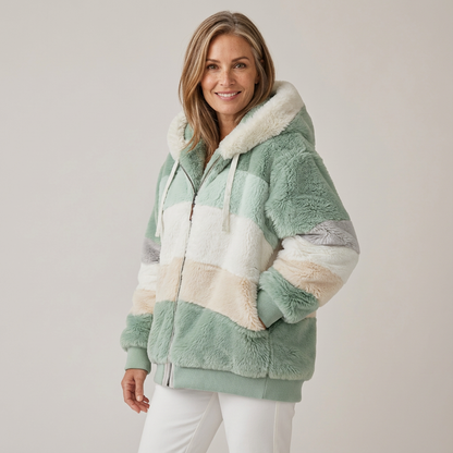 Nicole – Striped Faux Shearling Hooded Jacket