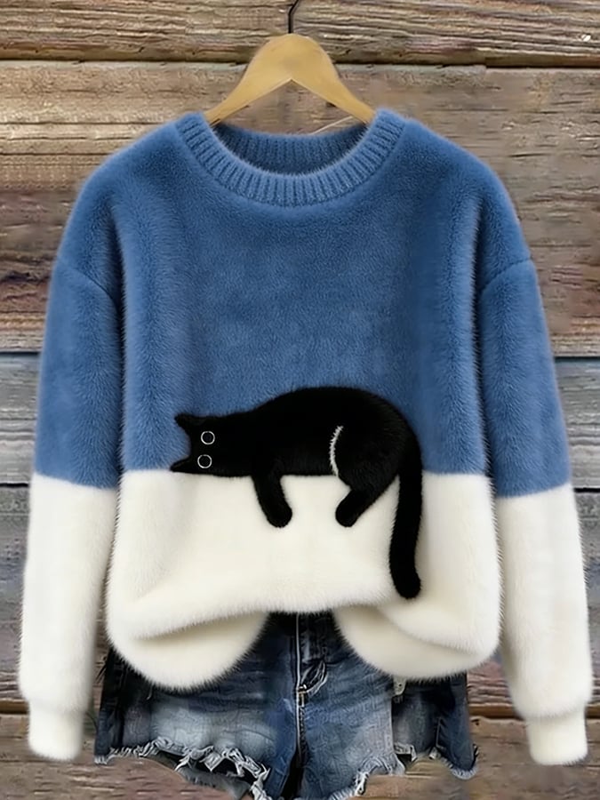 Jacqueline – Cat Graphic Oversized Knit Sweater
