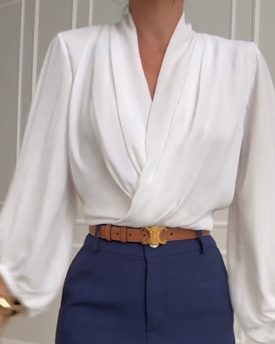 Sonia – V-Neck Lantern Sleeve Blouse
