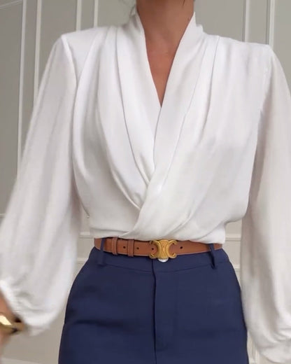 Sonia – V-Neck Lantern Sleeve Blouse