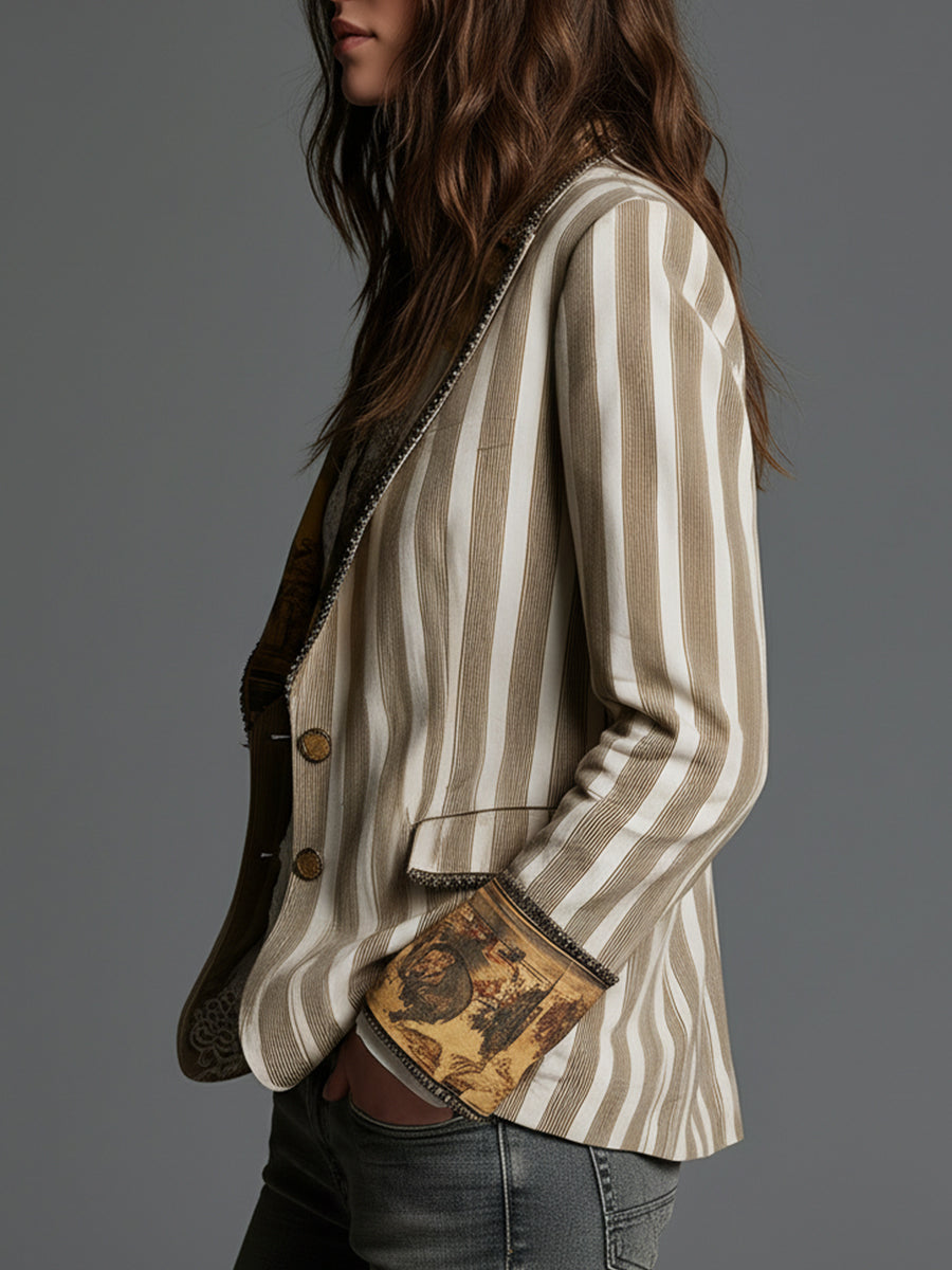 Tabatha – Striped Blazer with Printed Lapels