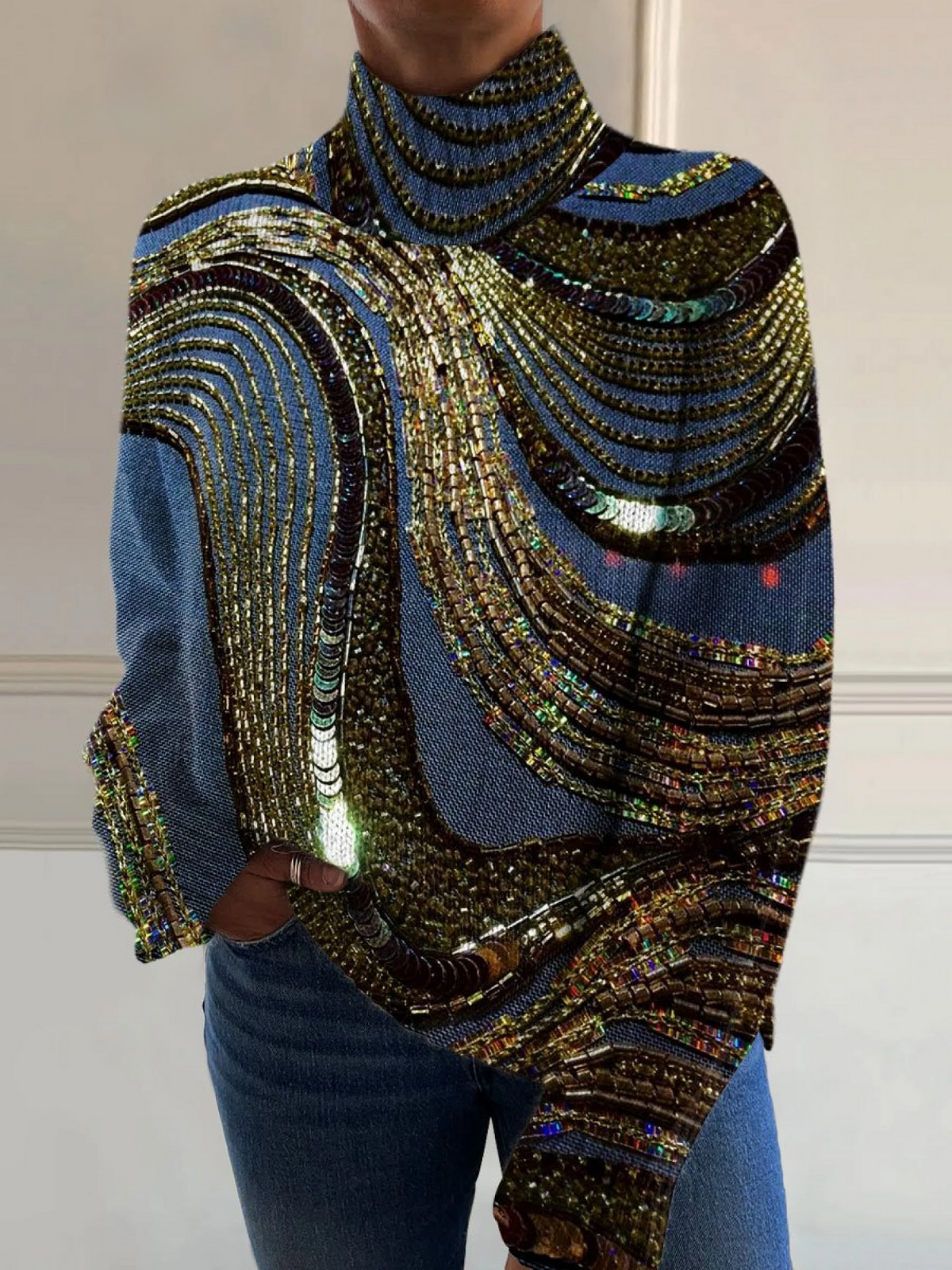 Tamara – Sequin Embellished Turtleneck Top