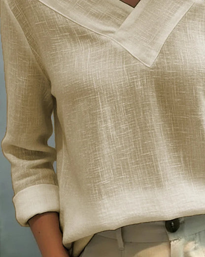 Kendra – Off-Shoulder V-Neck Linen-Look Top