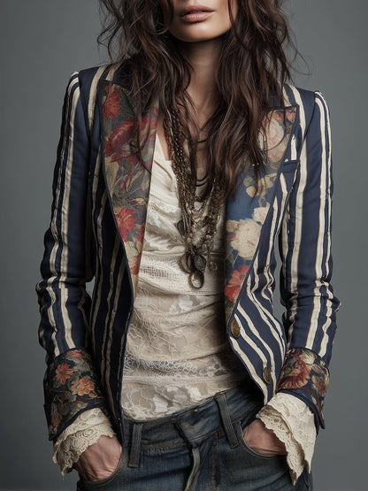 Jill – Striped Blazer with Floral Panel Detail