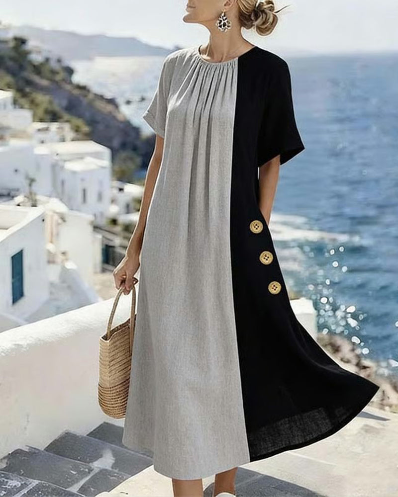 Rena – Contrast Panel Midi Dress