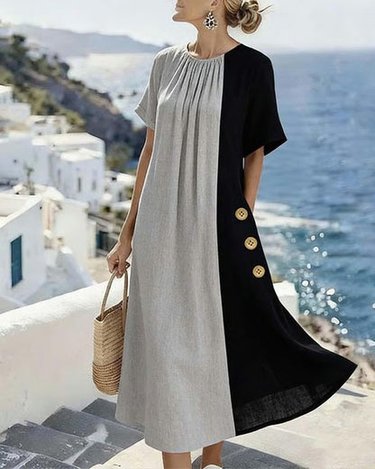 Rena – Contrast Panel Midi Dress