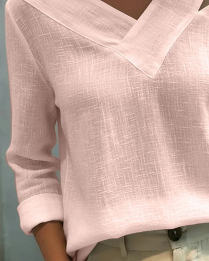 Kendra – Off-Shoulder V-Neck Linen-Look Top