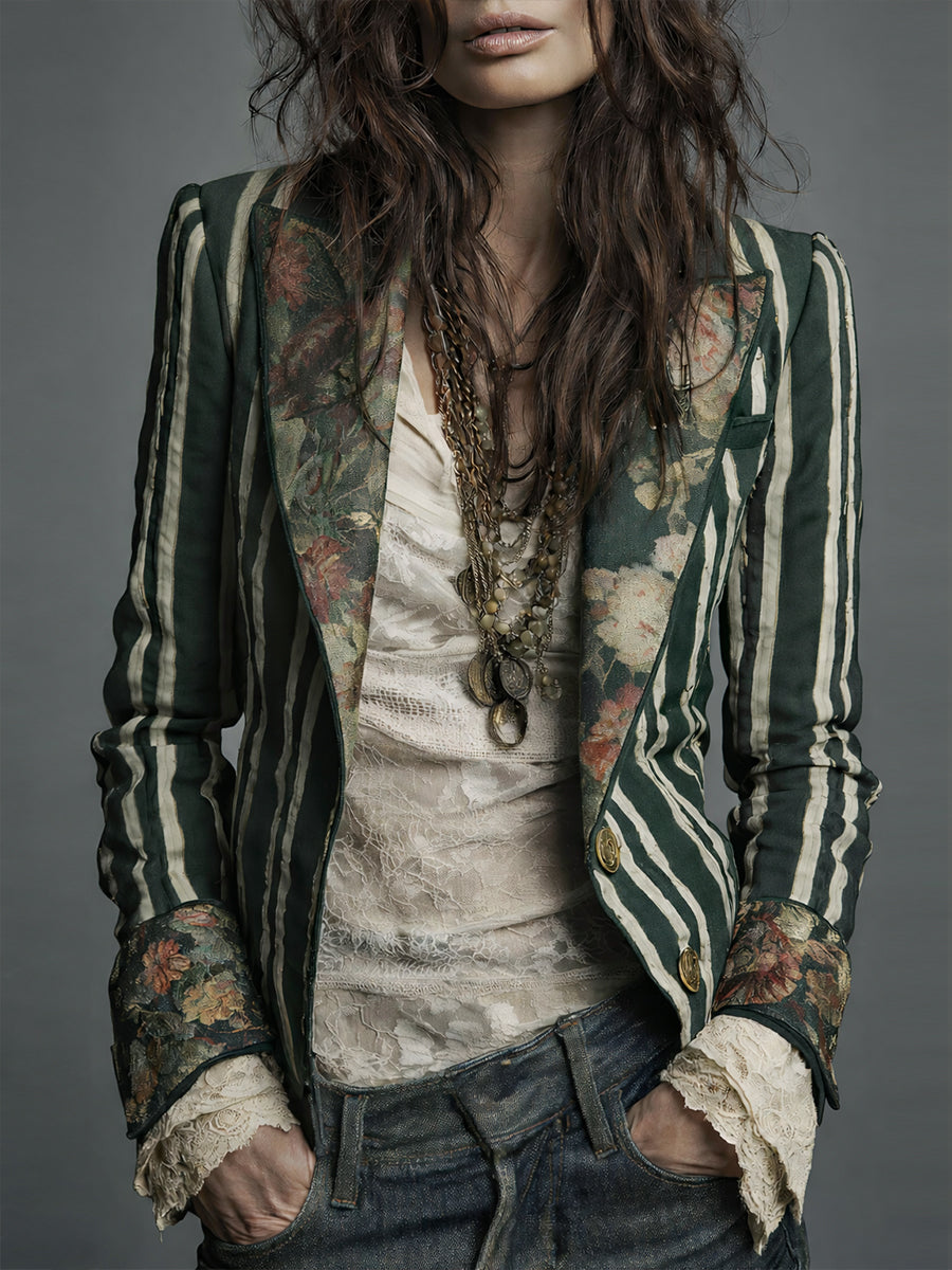 Jill – Striped Blazer with Floral Panel Detail