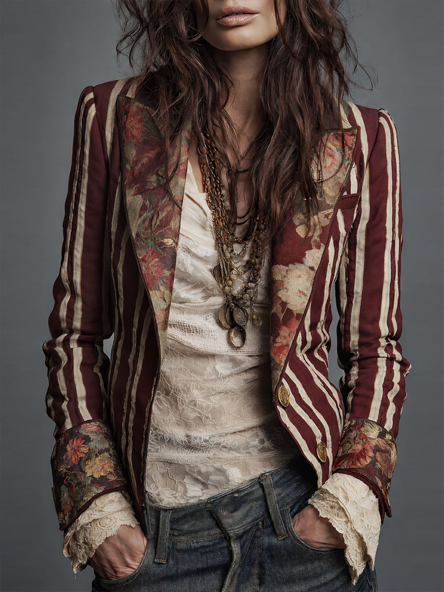 Jill – Striped Blazer with Floral Panel Detail