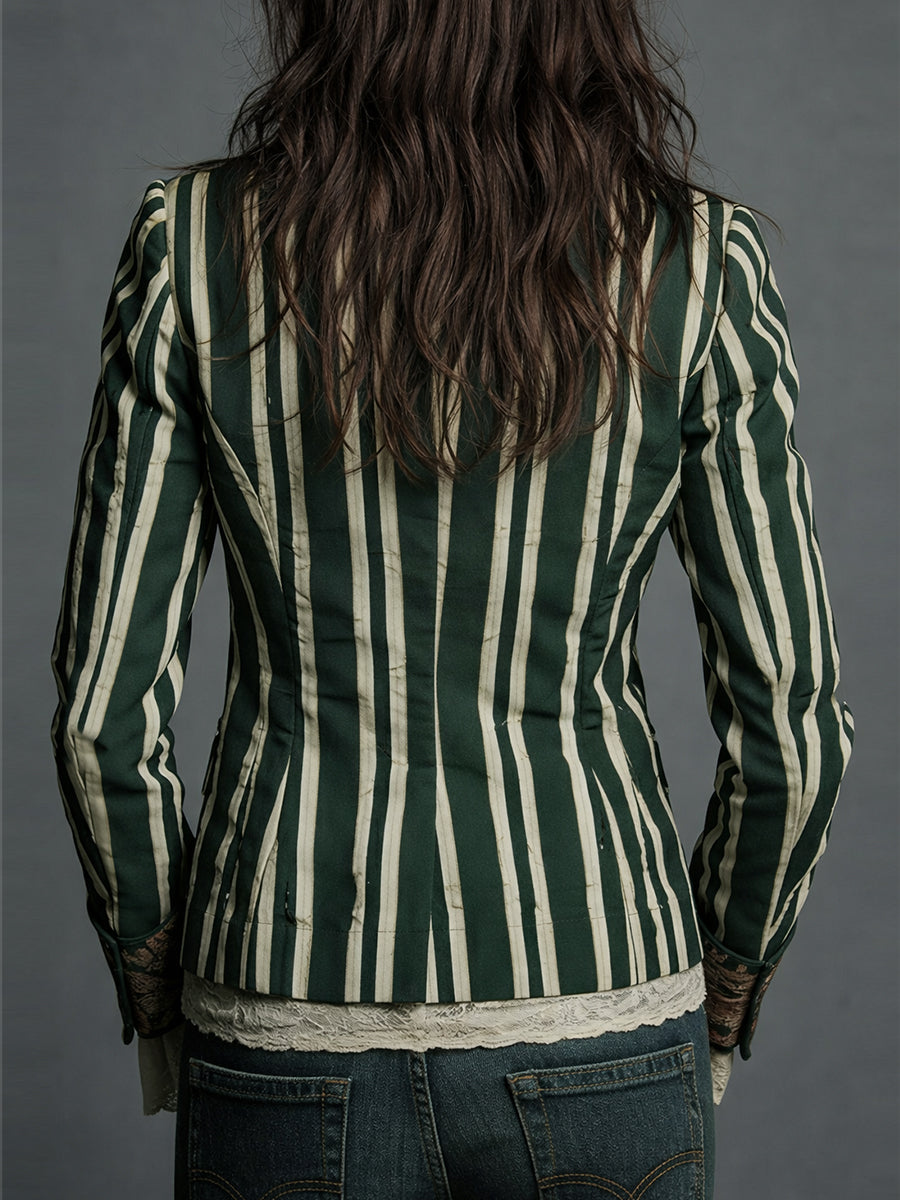Jill – Striped Blazer with Floral Panel Detail