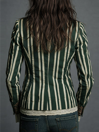 Jill – Striped Blazer with Floral Panel Detail