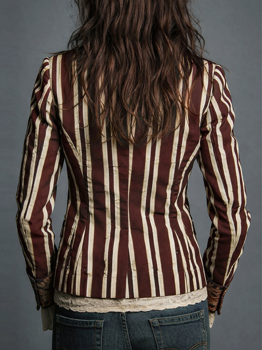 Jill – Striped Blazer with Floral Panel Detail