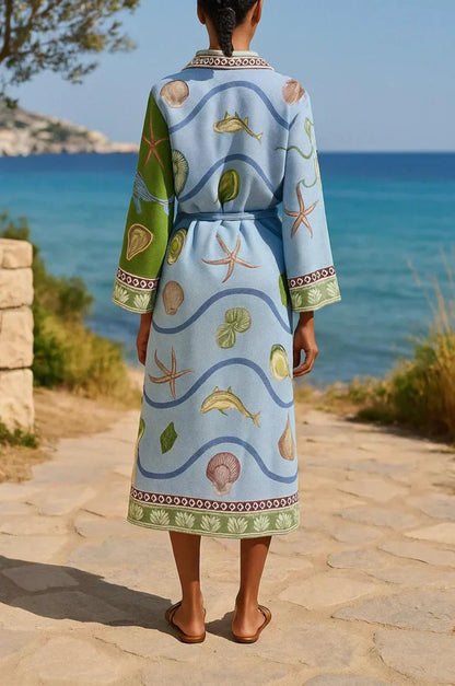 Emilia | Belted Printed Twill Midi Shirt Dress