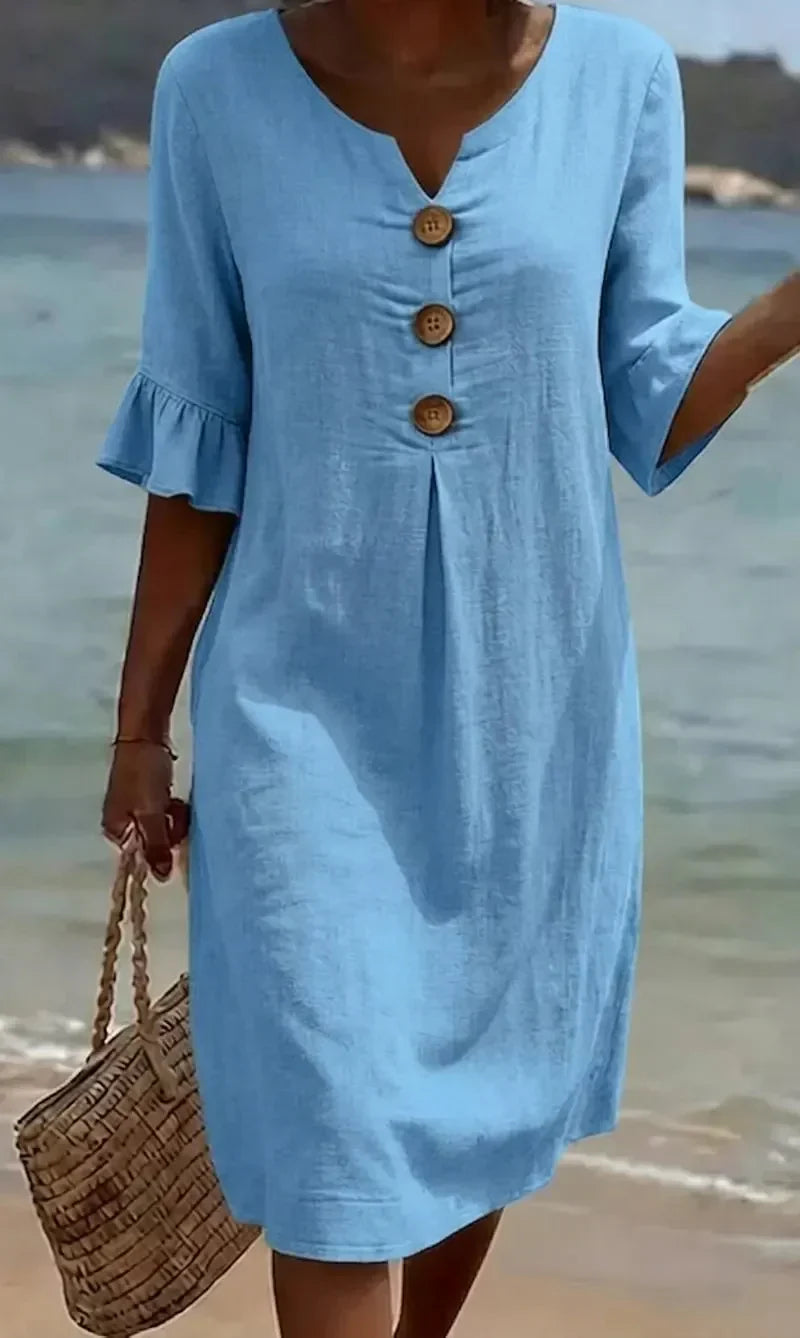 Delores – Relaxed Linen-Look Button Detail Dress