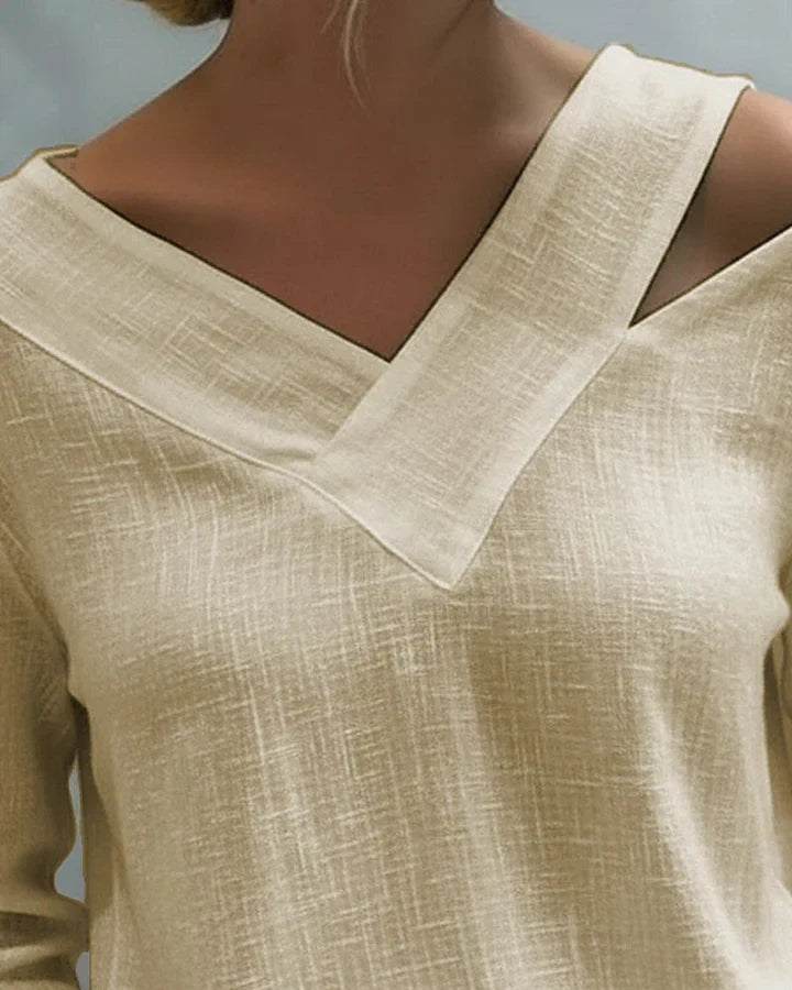 Kendra – Off-Shoulder V-Neck Linen-Look Top
