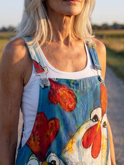 Natalie | Rooster-Print Overalls