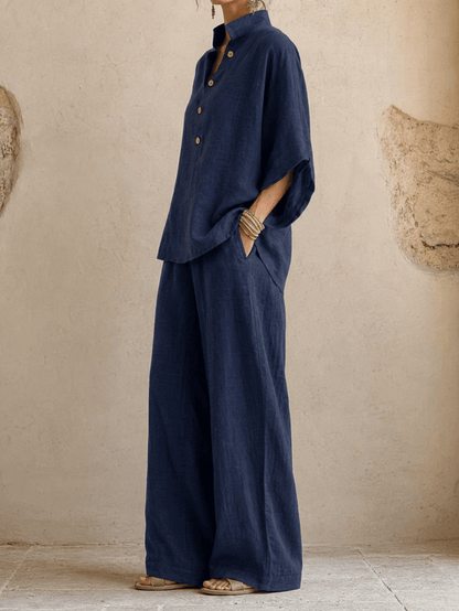 Jean – Linen-Look Blouse and Wide-Leg Pants Set