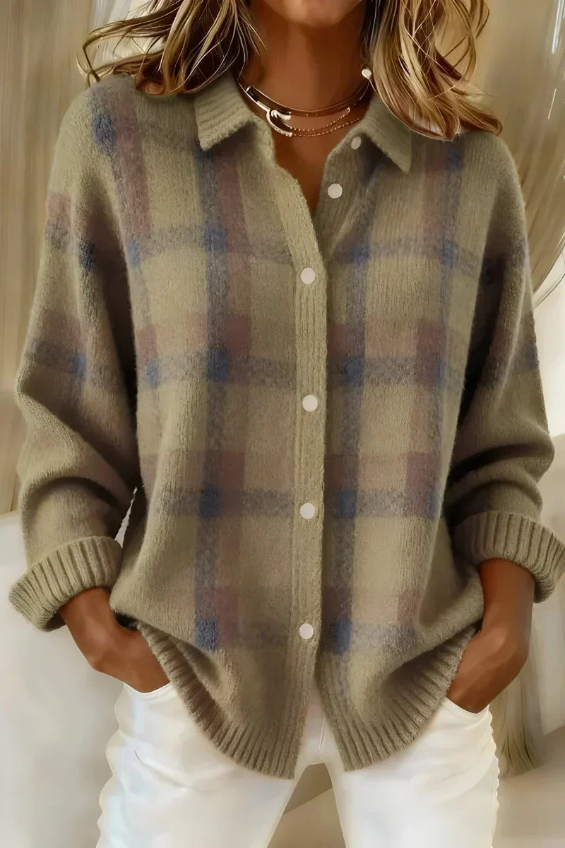 Jean – Plaid Button-Up Knit Cardigan