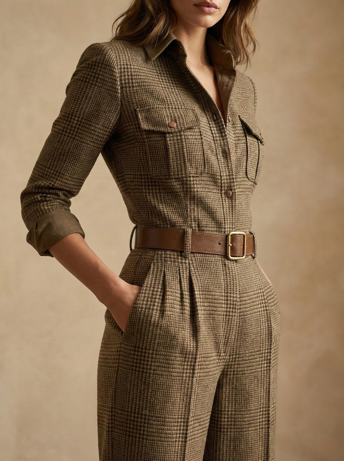 Mona – Tailored Checked Utility Jumpsuit