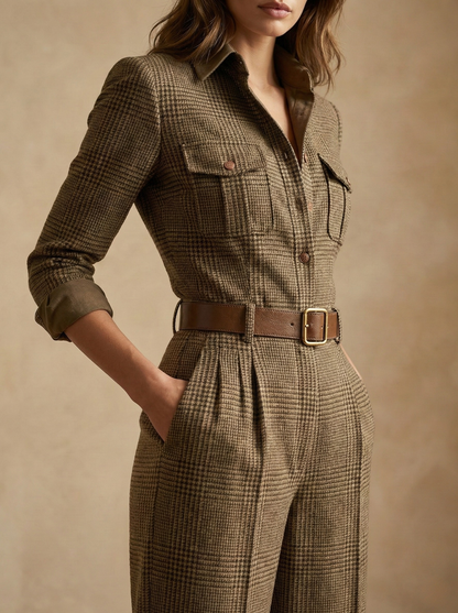 Mona – Tailored Checked Utility Jumpsuit