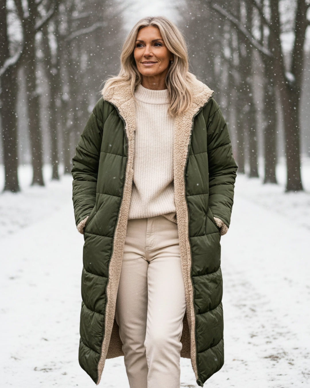 Frances – Sherpa-Lined Longline Quilted Coat