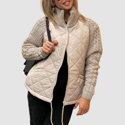 Marjorie – Quilted Patchwork Knit-Sleeve Jacket