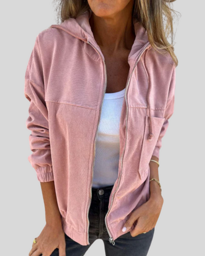 Genevieve – Hooded Corduroy-Texture Zip-Up Jacket