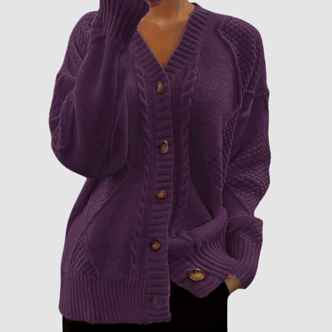 Rena – Cable-Knit Button-Front Cardigan
