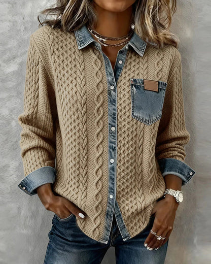 Dorene – Cable Knit Denim Patchwork Shirt