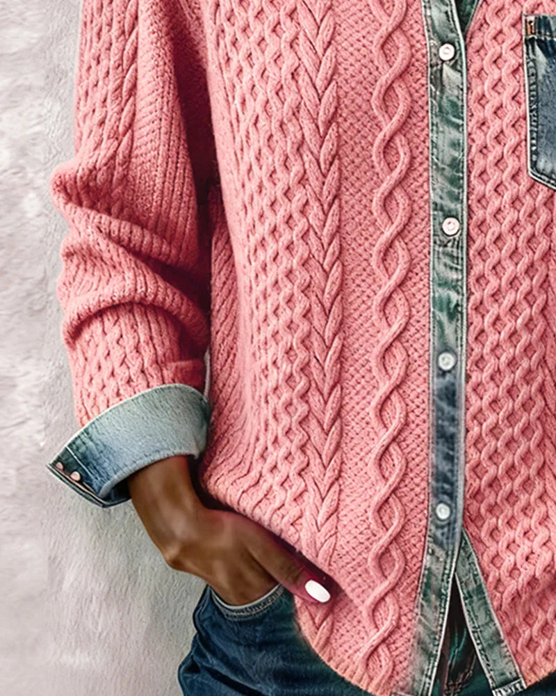 Dorene – Cable Knit Denim Patchwork Shirt