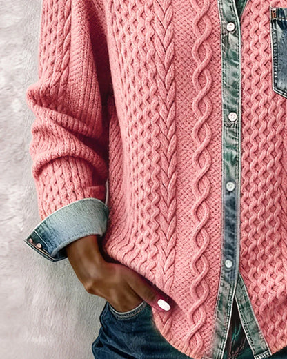 Dorene – Cable Knit Denim Patchwork Shirt