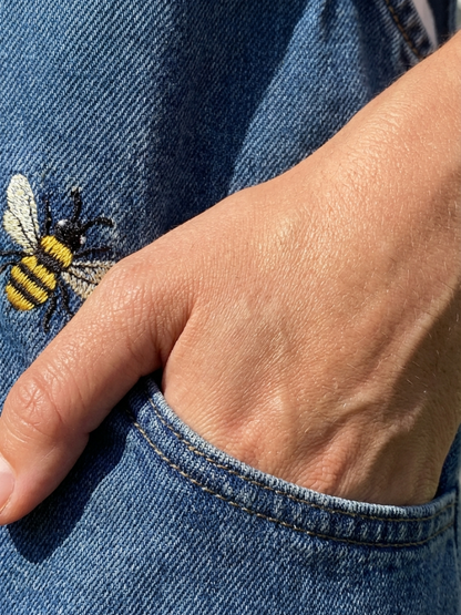 Lilian | Bee-Print Denim Overalls