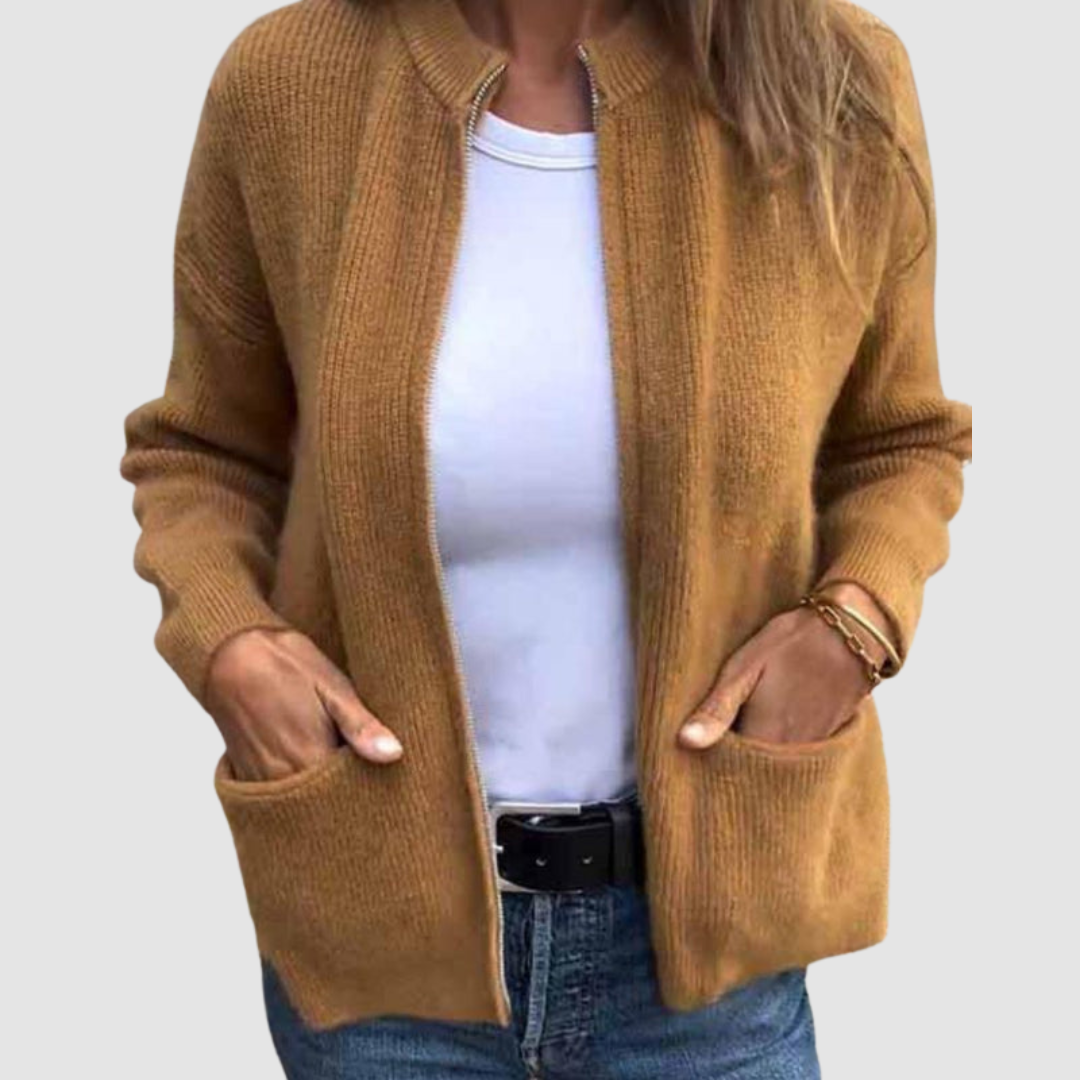 Rosalie – Ribbed Knit Zip-Up Cardigan