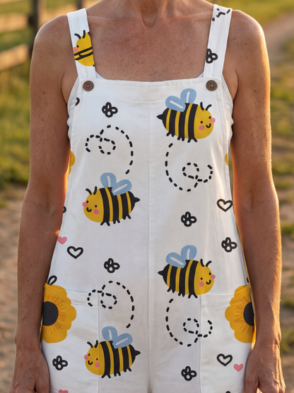 Xanthia | Bee & Flower-Print Overalls