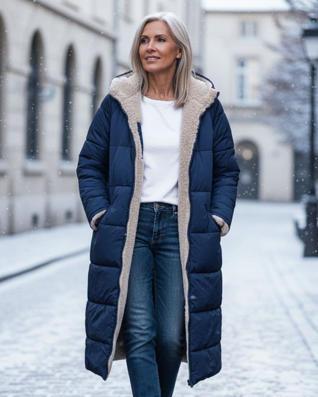 Frances – Sherpa-Lined Longline Quilted Coat
