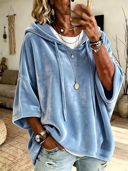 Zelma – Oversized Velvet-Look Hooded Pullover