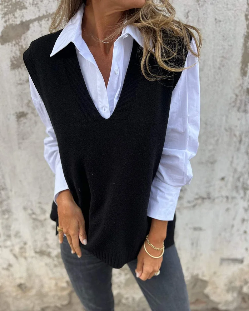 Darlene – V-Neck Knit Layering Vest