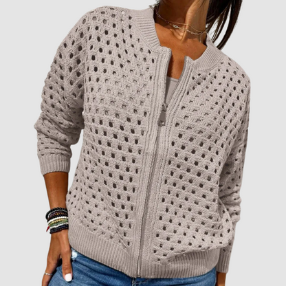 Marla – Hollow-Knit Zip-Up Cardigan