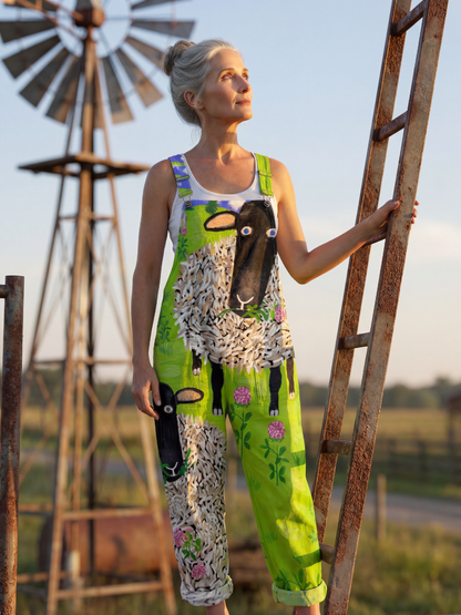 Paislee | Sheep-Print Overalls