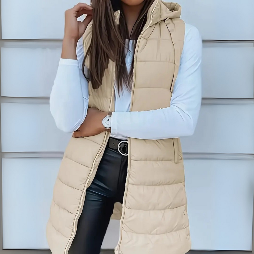 Winifred – Long Hooded Sleeveless Puffer Vest