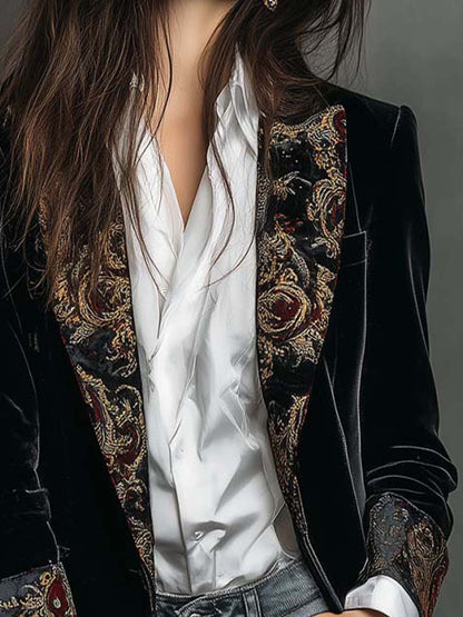 Roberta – Velvet Longline Blazer with Baroque Lapels