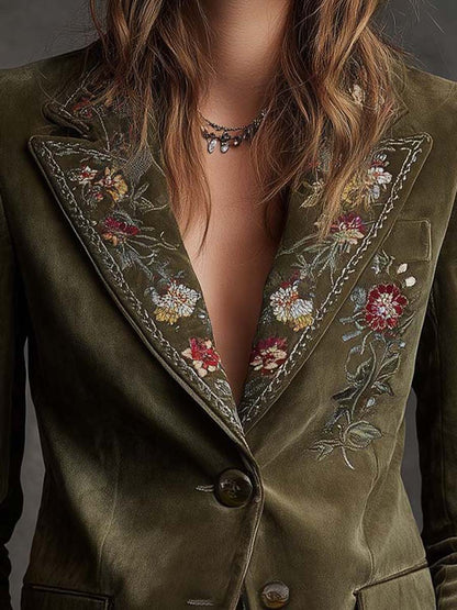 Aubrey – Floral Embroidered Velvet-Look Blazer