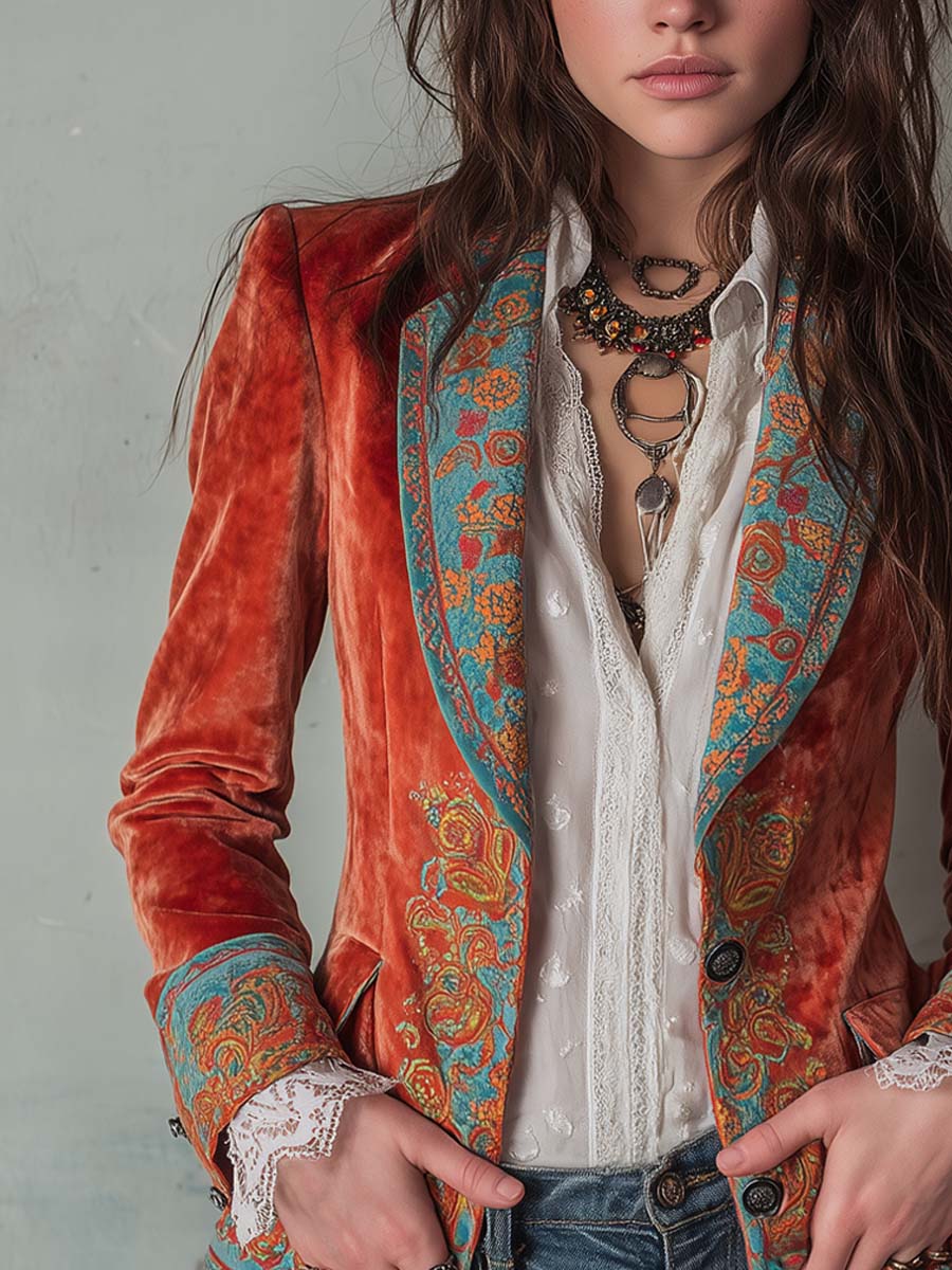 Nola – Velvet Paisley Print Blazer