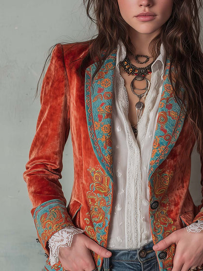 Nola – Velvet Paisley Print Blazer