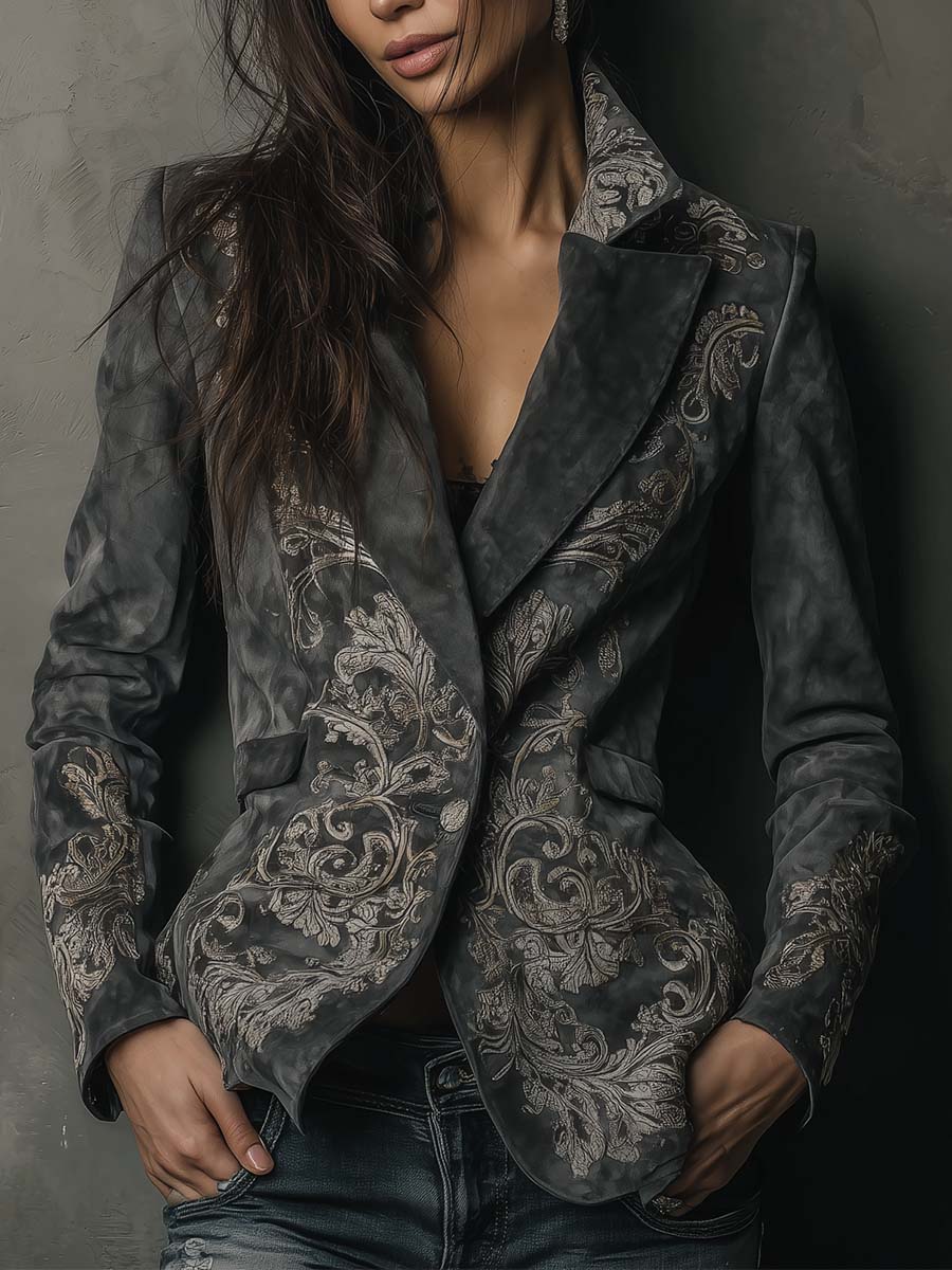 Wanda – Embossed Floral Tailored Blazer