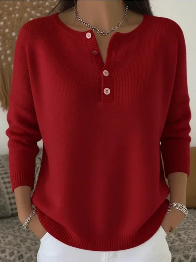 Isadora – Henley Knit Button Sweater